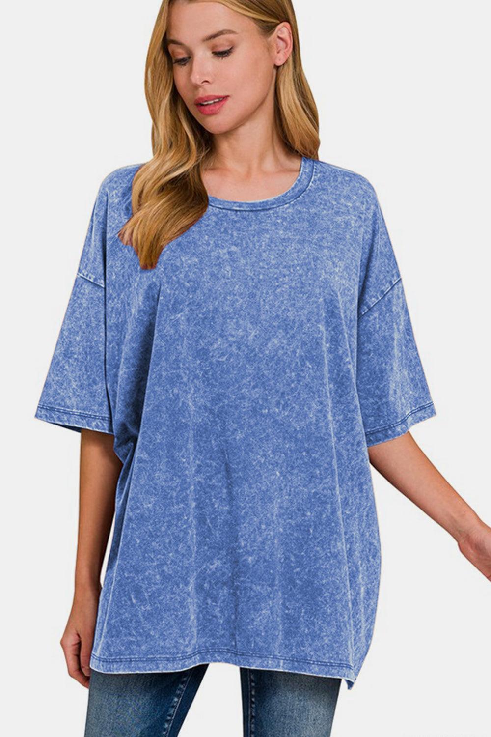 Zenana Full Size Washed Round Neck Drop Shoulder T-Shirt