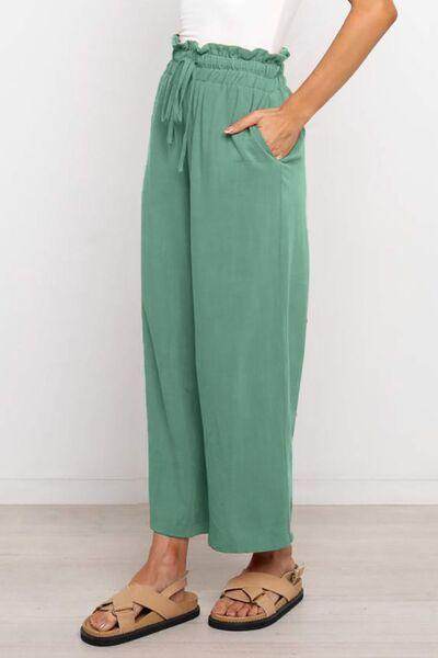 Drawstring Paperbag Waist Wide Leg Pants for Women - Selvanelle