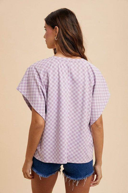 Annie Wear Checkered Round Neck Short Sleeve T-Shirt for Women - Selvanelle