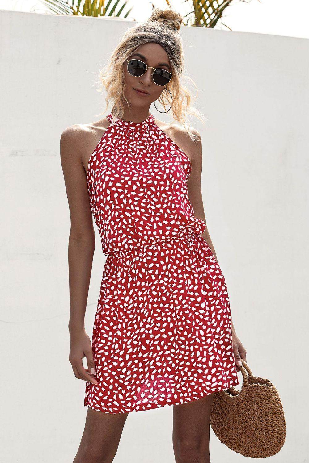 Stylish Printed Grecian Neck Mini Dress for Women - Selvanelle