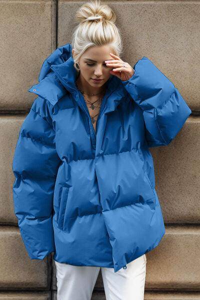 Pocketed Zip Up Hooded Puffer Jacket for Winter Comfort - Selvanelle