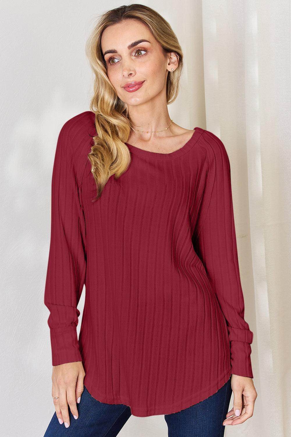 Basic Bae Full Size Ribbed Round Neck Slit T-Shirt for Women - Selvanelle