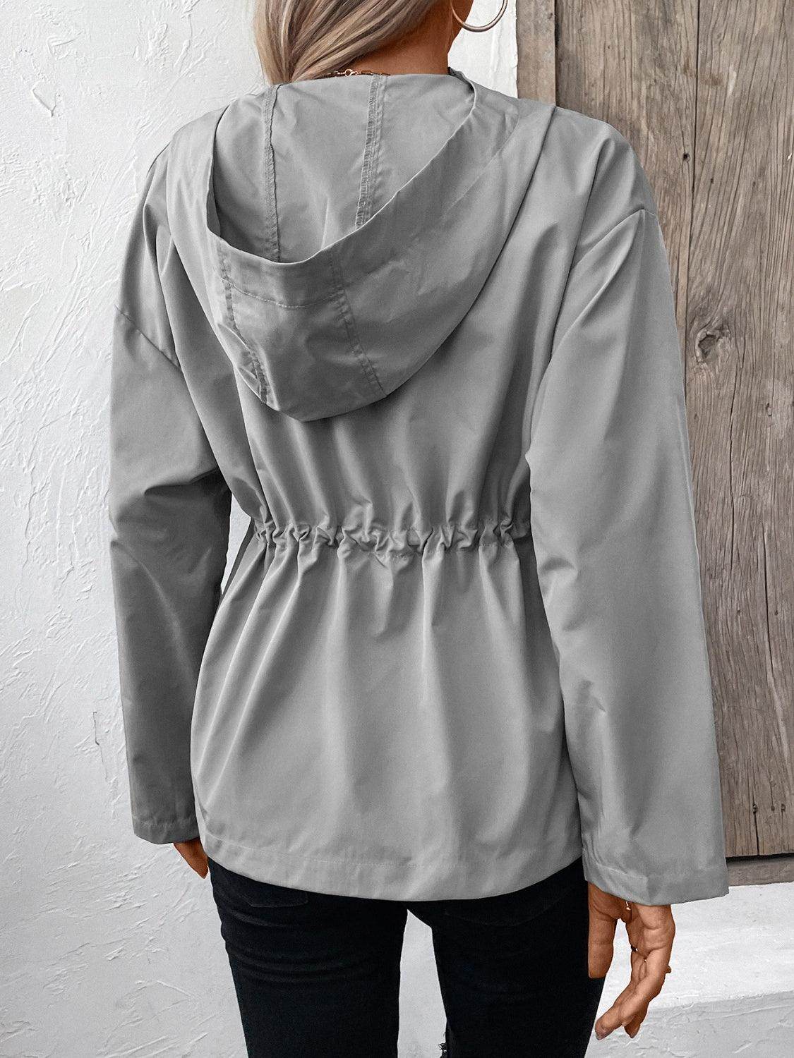 Ivy Lane Drawstring Zip Up Hooded Jacket for Women - Selvanelle