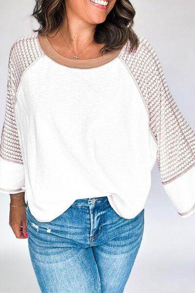 Striped Round Neck Raglan Sleeve Top for Casual Style - Selvanelle