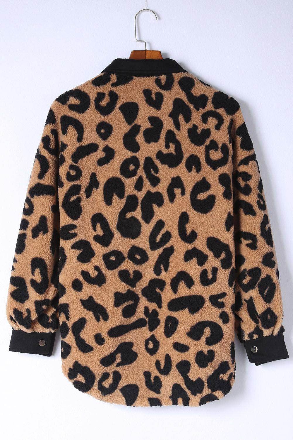Leopard Button Up Long Sleeve Jacket for Stylish Comfort - Selvanelle
