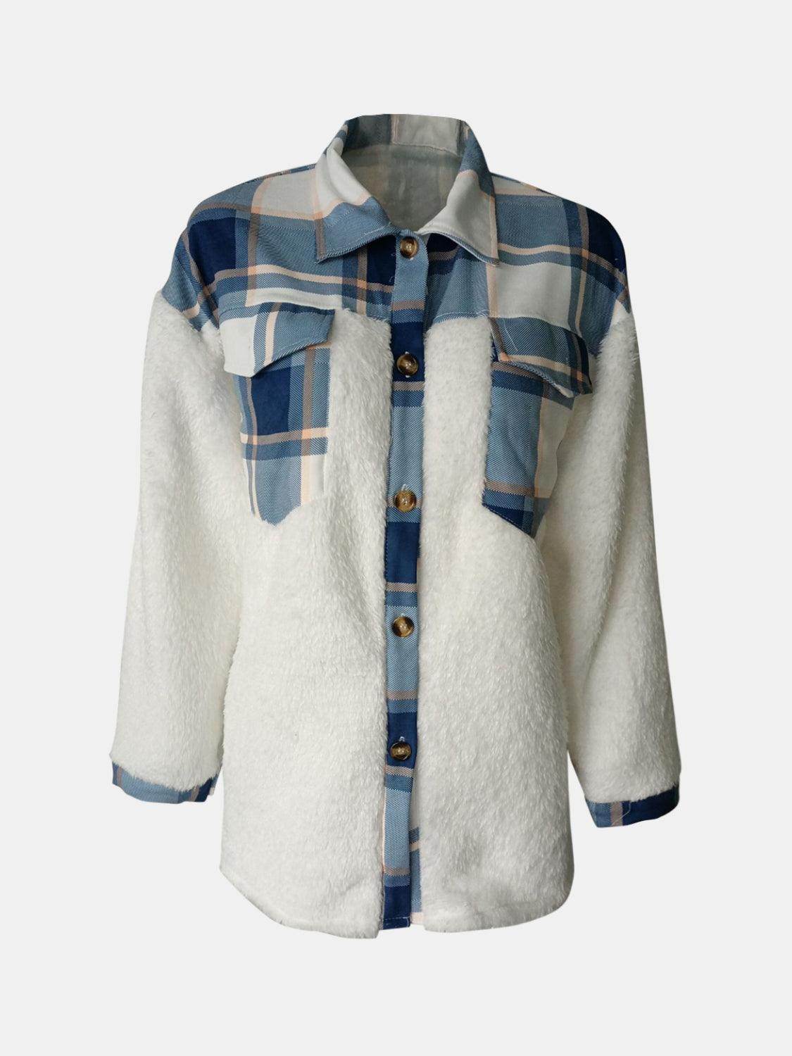 Fuzzy Button Up Long Sleeve Jacket for Cozy Style - Selvanelle