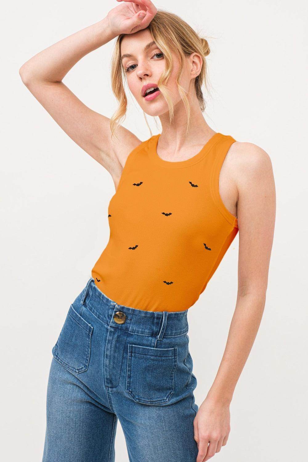 And The Why Bat Embroidered Ribbed Tank for Women - Selvanelle