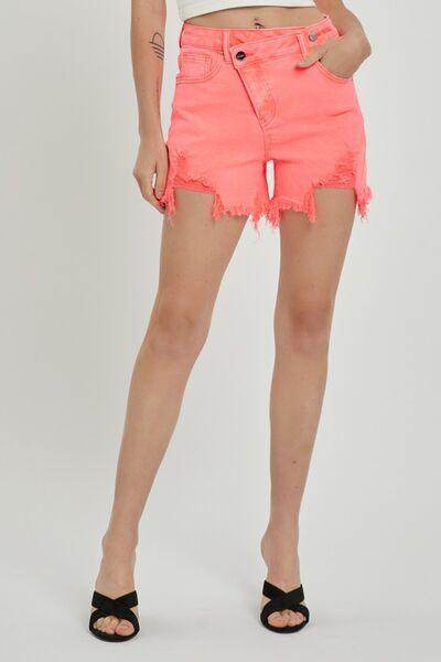 RISEN Raw Hem Asymmetrical Waist Denim Shorts for Women - Selvanelle