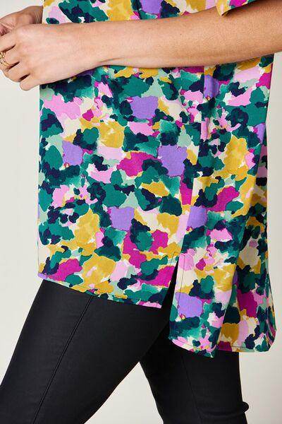 Double Take Full Size Printed V-Neck Short Sleeve Top - Selvanelle