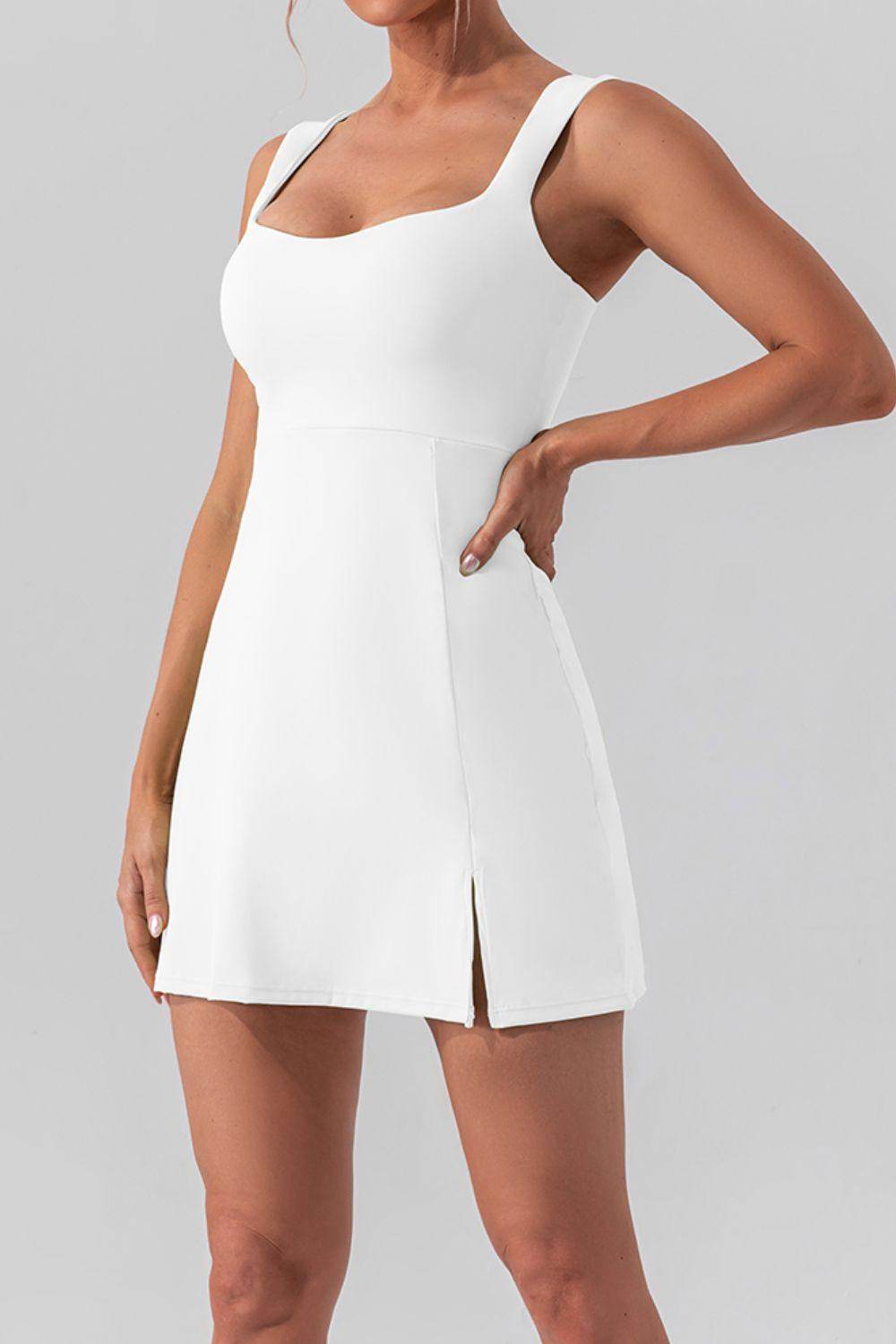 Square Neck Sleeveless Slit Mini Active Dress for Women - Selvanelle