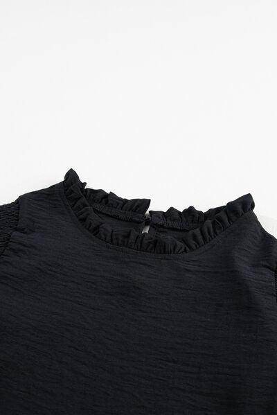 Frill Mock Neck Ruffled Balloon Sleeve Blouse for Women - Selvanelle