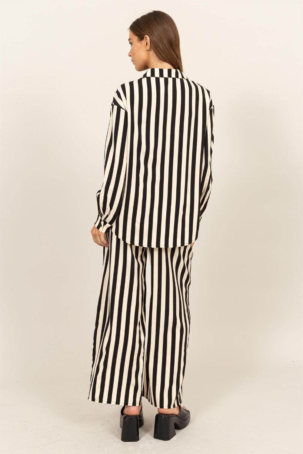 HYFVE Striped Button Up Shirt and Pants Set for Women - Selvanelle