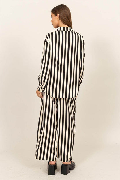 HYFVE Striped Button Up Shirt and Pants Set for Women - Selvanelle