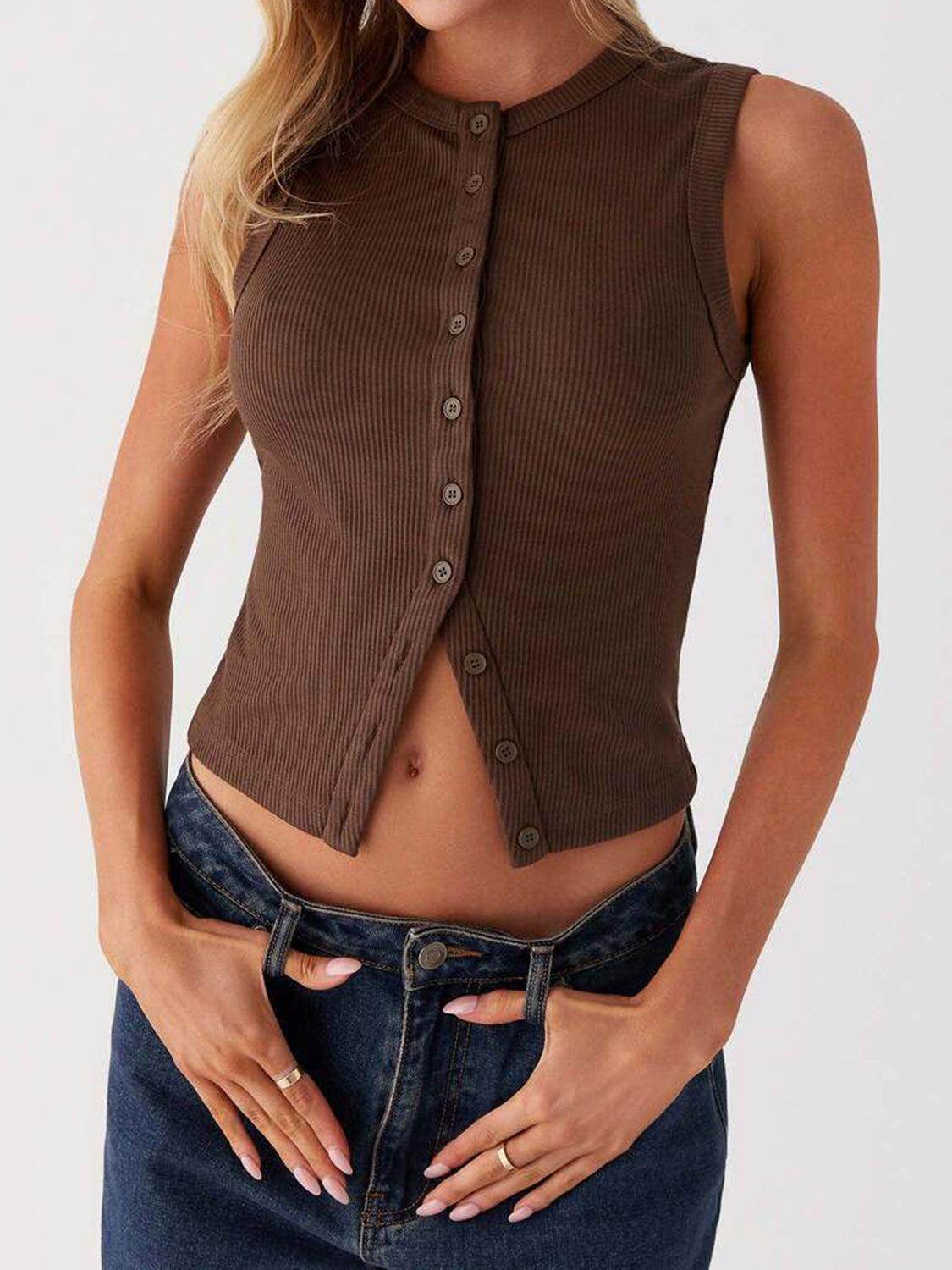 Lovelet Button Up Round Neck Tank for Stylish Comfort - Selvanelle