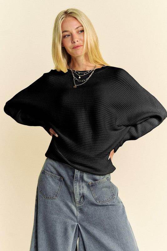 Davi & Dani Round Neck Batwing Sleeve Sweater for Women - Selvanelle