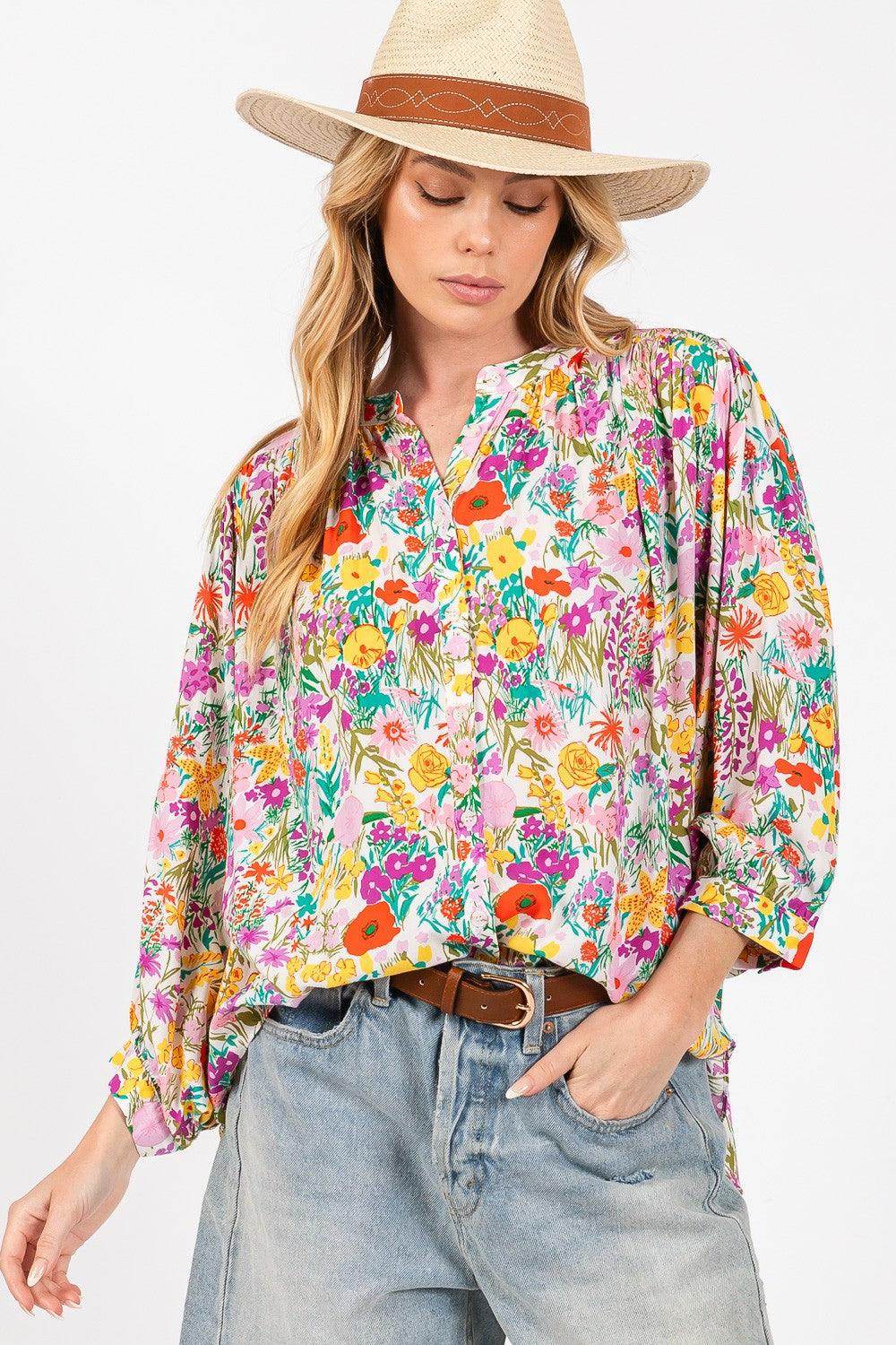 SAGE + FIG Button Down Floral Shirt for Stylish Women - Selvanelle