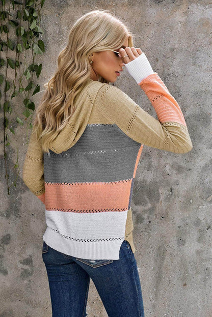 Zip-Up Raglan Sleeve Openwork Hooded Cardigan for Women - Selvanelle