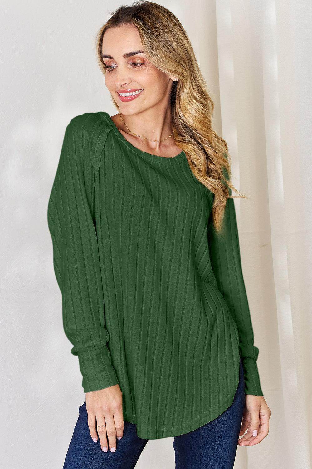 Basic Bae Full Size Ribbed Round Neck Slit T-Shirt for Women - Selvanelle