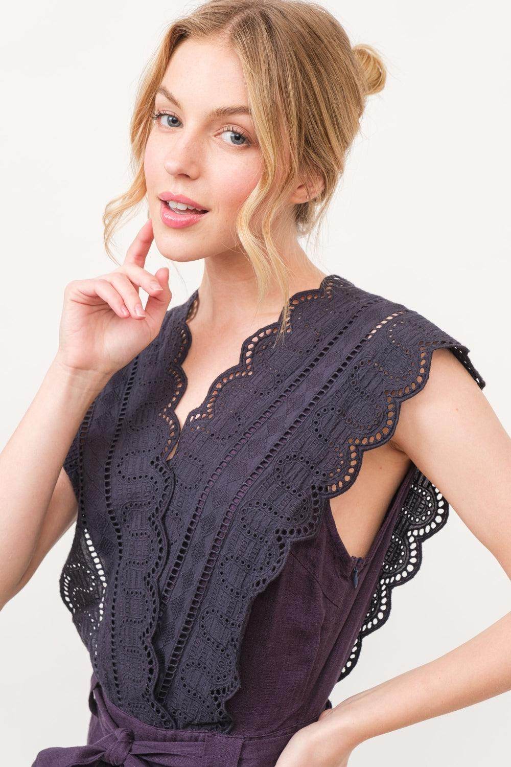 And The Why Laced Surplice Tie Waist Jumpsuit For Women - Selvanelle
