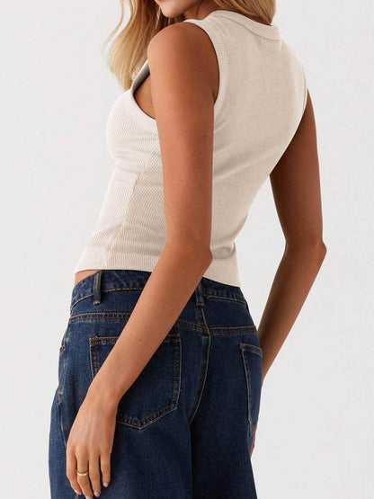 Lovelet Button Up Round Neck Tank for Stylish Comfort - Selvanelle