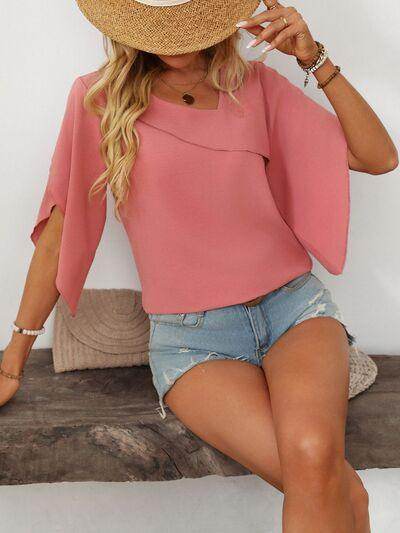 Mandy Ruffled Asymmetrical Neck Half Sleeve Blouse for Women - Selvanelle