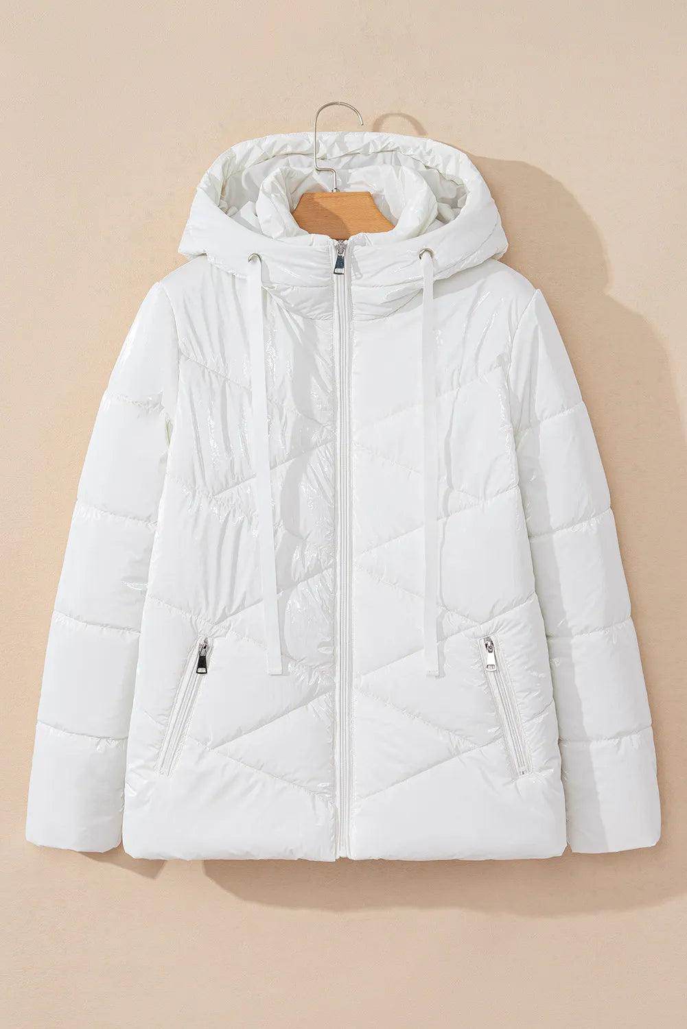 Drawstring Zip Up Long Sleeve Hooded Winter Coat for Women - Selvanelle