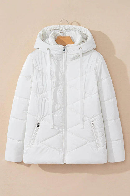 Drawstring Zip Up Long Sleeve Hooded Winter Coat for Women - Selvanelle