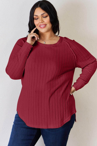 Basic Bae Full Size Ribbed Round Neck Slit T-Shirt for Women - Selvanelle