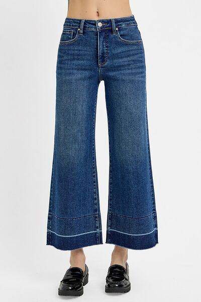 RISEN Full Size Tummy Control High Rise Crop Wide Hem Jeans - Selvanelle