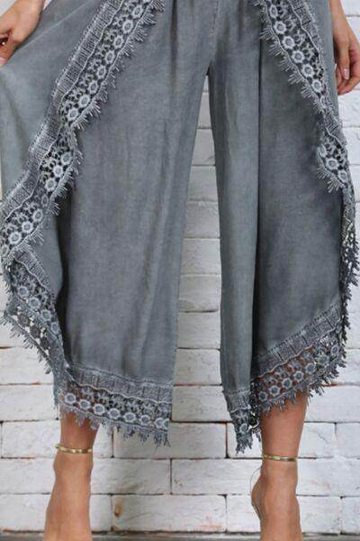 Full Size Lace Detail Wide Leg Pants Plus Size Fashion - Selvanelle
