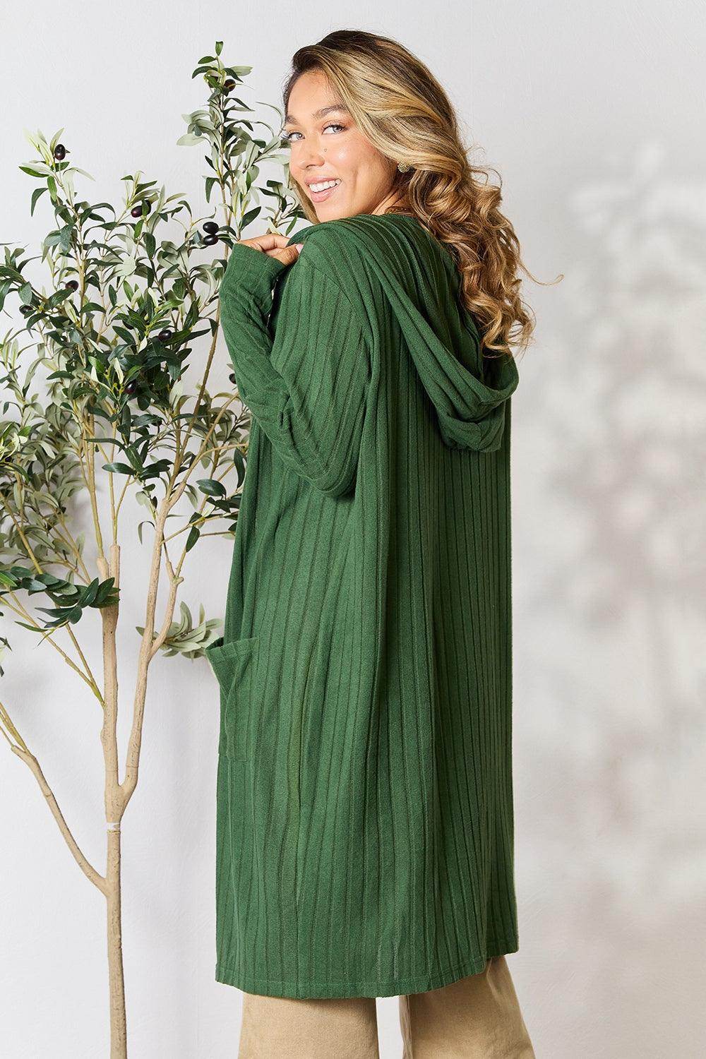 Basic Bae Full Size Hooded Sweater Cardigan for Women - Selvanelle