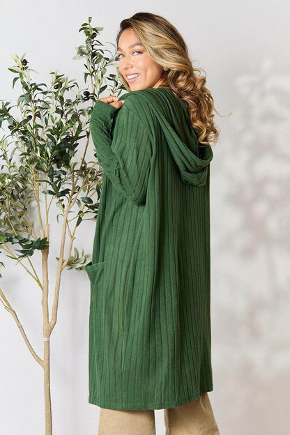 Basic Bae Full Size Hooded Sweater Cardigan for Women - Selvanelle
