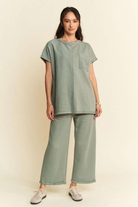 Davi & Dani Round Neck Short Sleeve Top and Pants Set Outfit