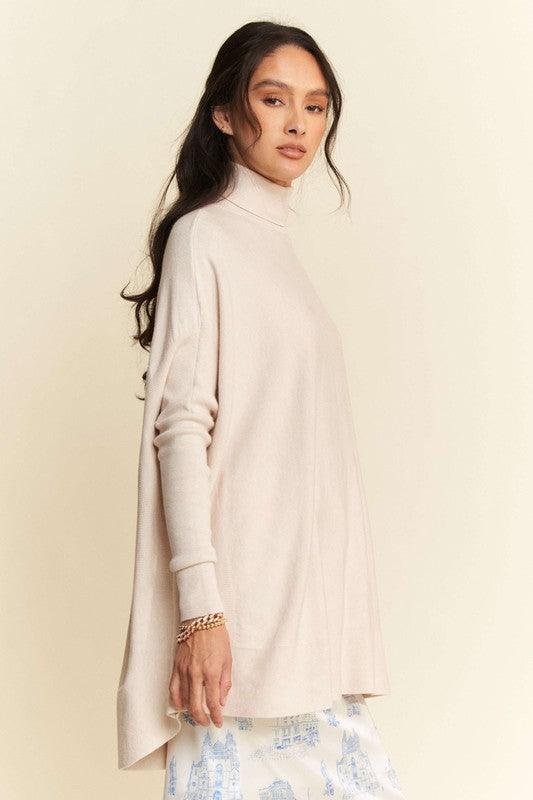 Davi & Dani High-Low Turtleneck Long Sleeve Knit Top Stylish