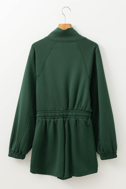 Drawstring Half Zip Long Sleeve Romper - Selvanelle