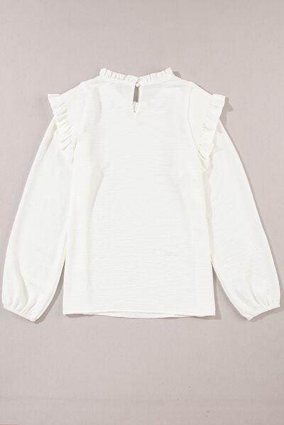 Frill Mock Neck Ruffled Balloon Sleeve Blouse for Women - Selvanelle