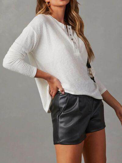 Half Snap Long Sleeve T-Shirt for Casual Everyday Wear - Selvanelle