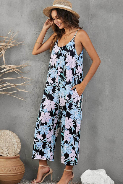 Botanical Print Spaghetti Strap Cropped Jumpsuit - Selvanelle