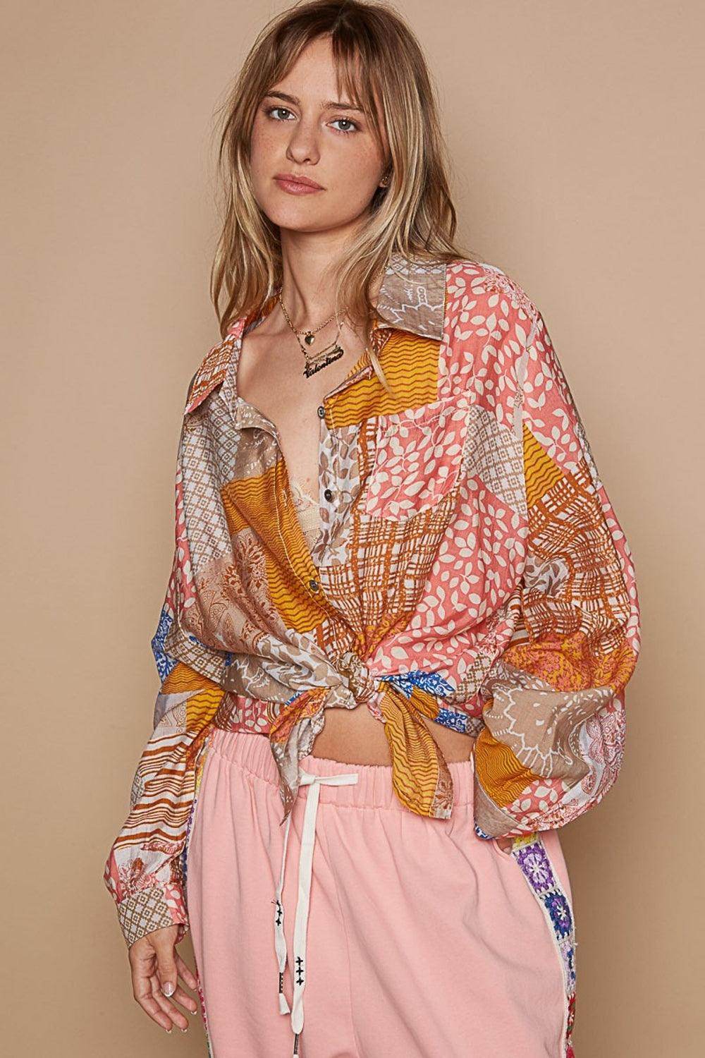 POL Button-Down Long Sleeve Printed Shirt for Every Occasion - Selvanelle