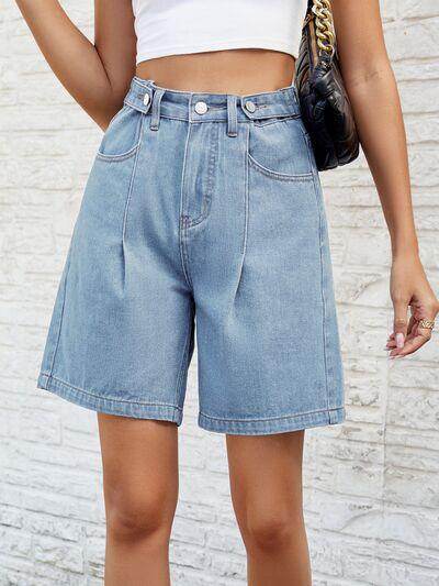 High Waist Denim Shorts with Pockets for Women Fashion - Selvanelle