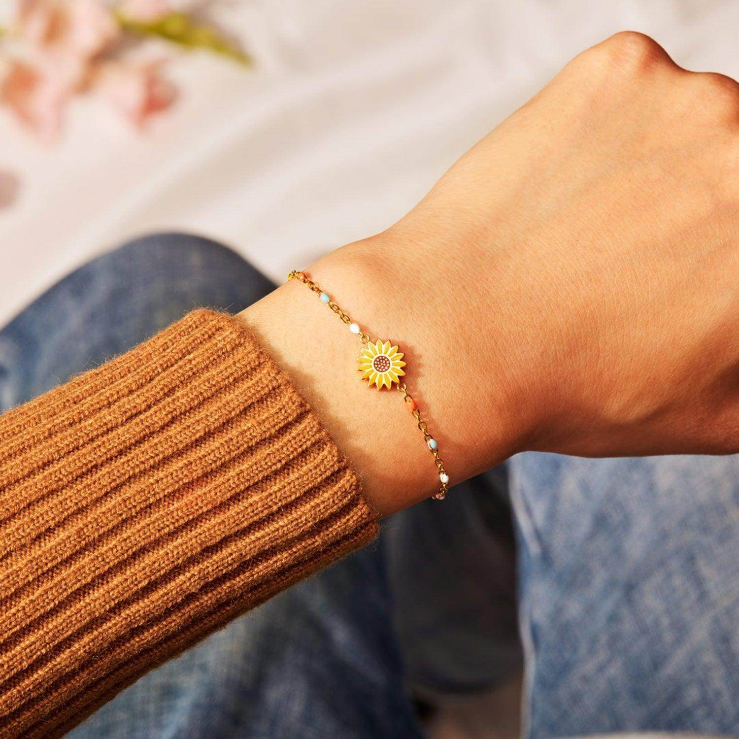 Sunflower Shape 18K Gold-Plated Bead Bracelet for Women - Selvanelle
