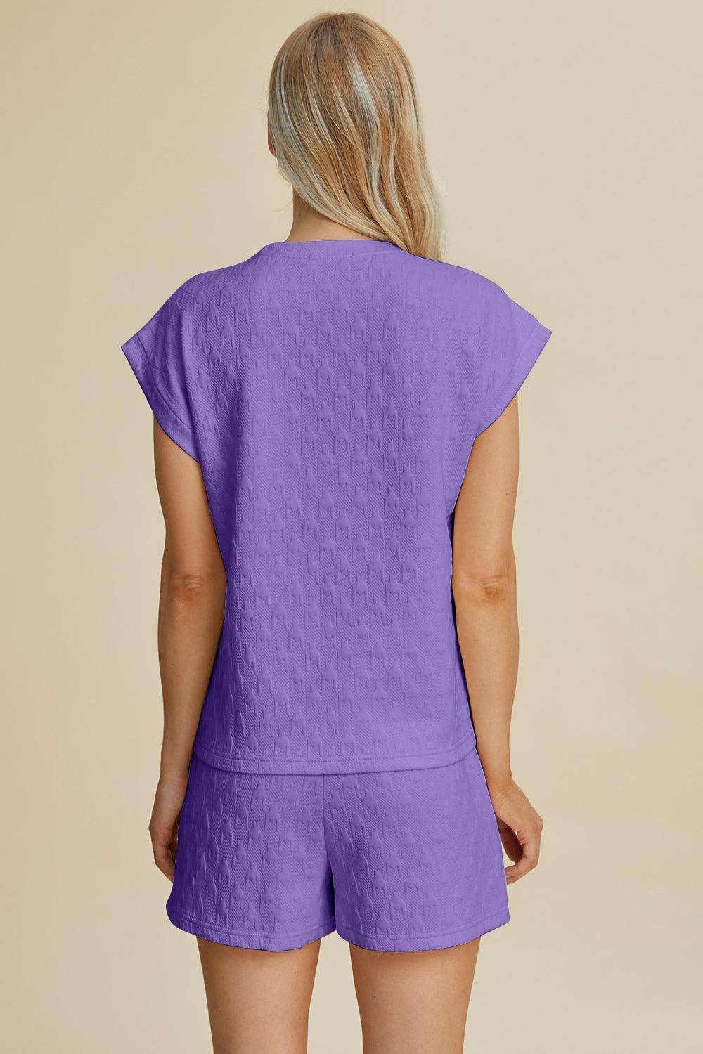 Double Take Full Size Pocketed Texture Top and Shorts Set - Selvanelle
