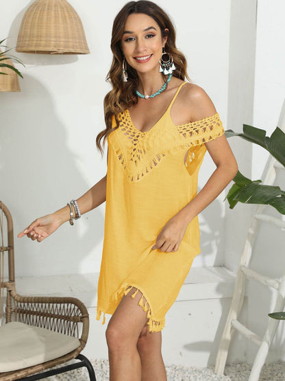 Tassel Scoop Neck Wide Strap Cover-Up - Selvanelle