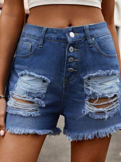 Distressed Raw Hem Denim Shorts for Women Casual Style - Selvanelle