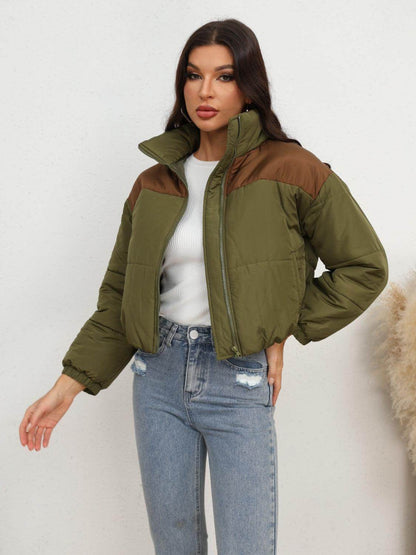 Two-Tone Zip-Up Puffer Jacket for Women Stylish Outerwear - Selvanelle