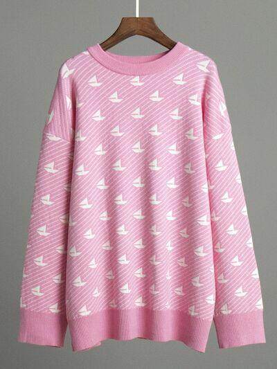 Contrast Round Neck Long Sleeve Sweater for Women Fashion - Selvanelle