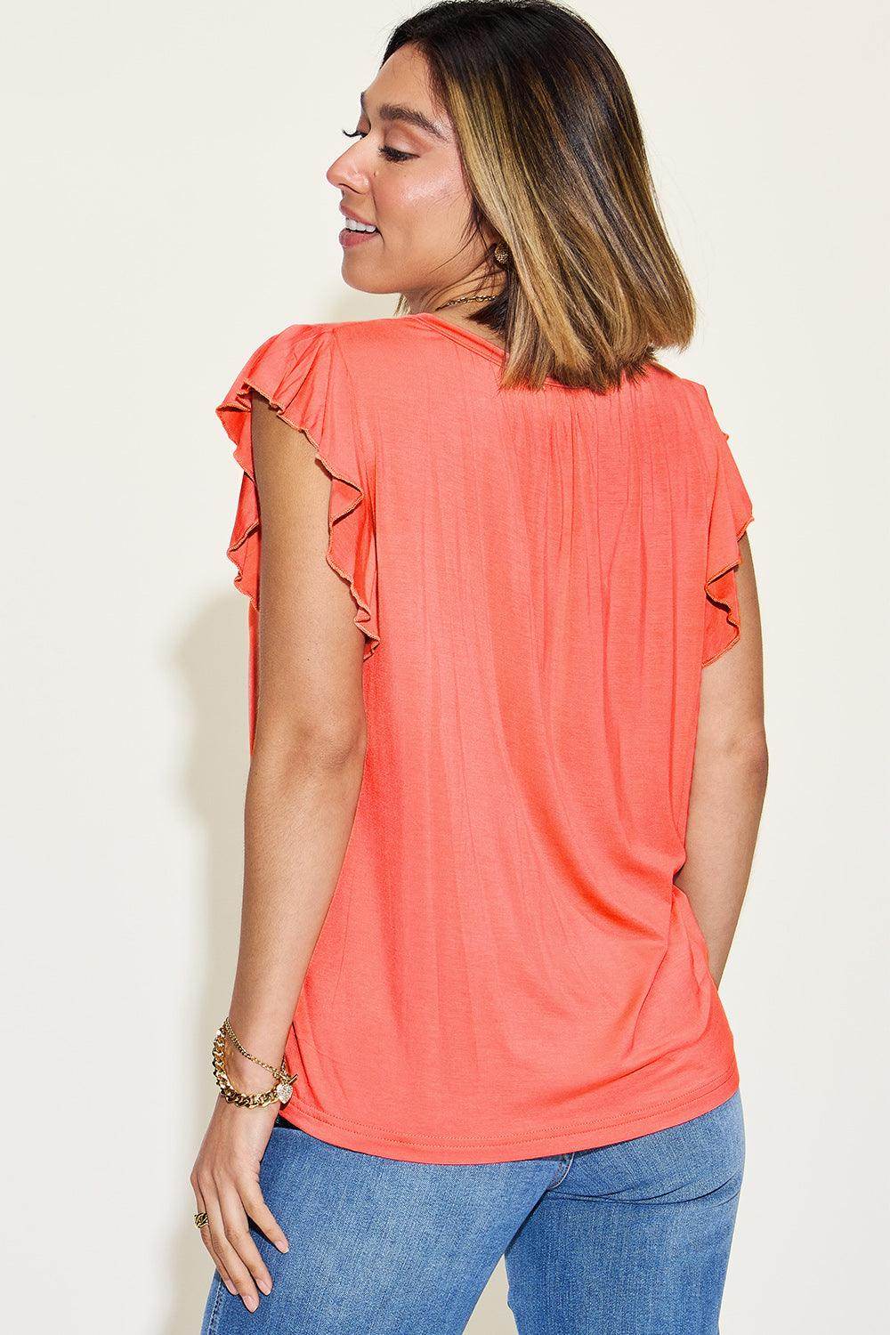 Basic Bae Full Size Bamboo Notched Ruffled T-Shirt - Selvanelle