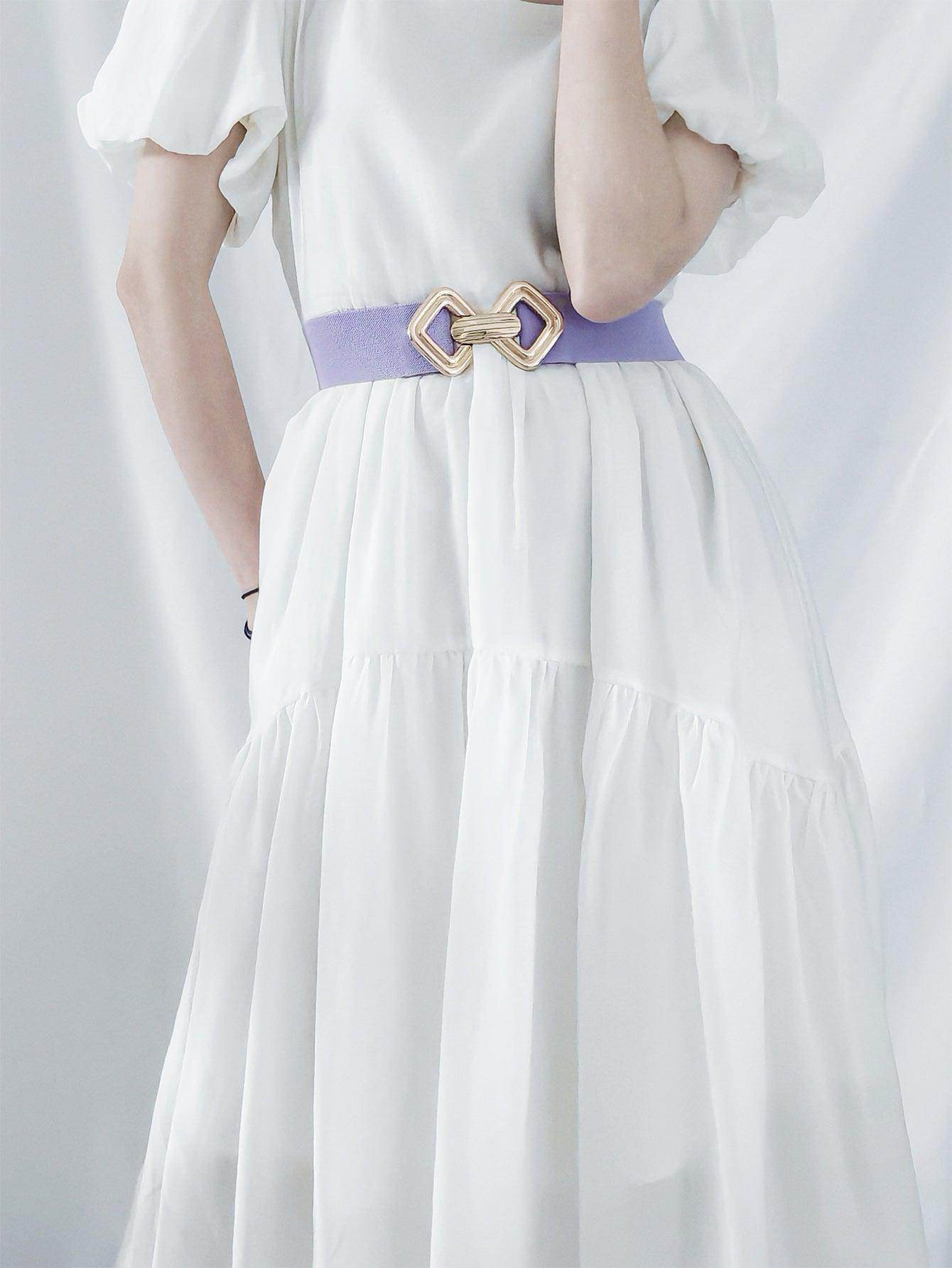Geometric Buckle Elastic Wide Belt for Stylish Comfort - Selvanelle