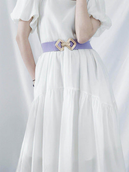 Geometric Buckle Elastic Wide Belt for Stylish Comfort - Selvanelle
