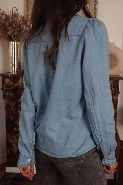 Button Up Long Sleeve Denim Top for Stylish Comfort - Selvanelle